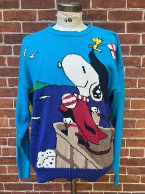 Rare Vintage '90s Bill Ditfort Snoopy Schulz Columbus Knit Sweater